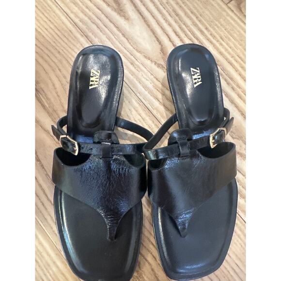 Zara Thong Sandals Black Womens Size 38 - Picture 3 of 7
